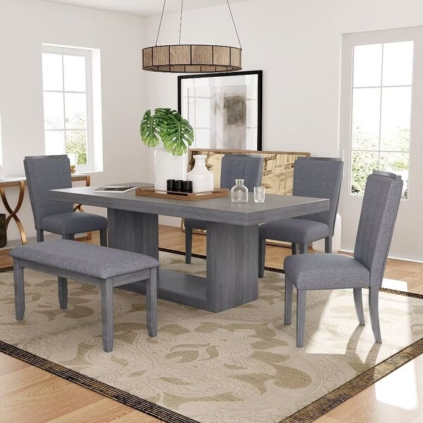 Extendable Dining Table Set with Removable Leaf，4 Upholstered Chair