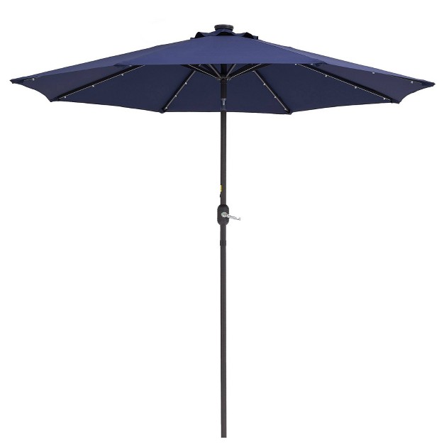 9 x27 X 9 x27 Solar Led Patio Umbrella With Tilt Adjustment And Crank Lift Navy Wellfor