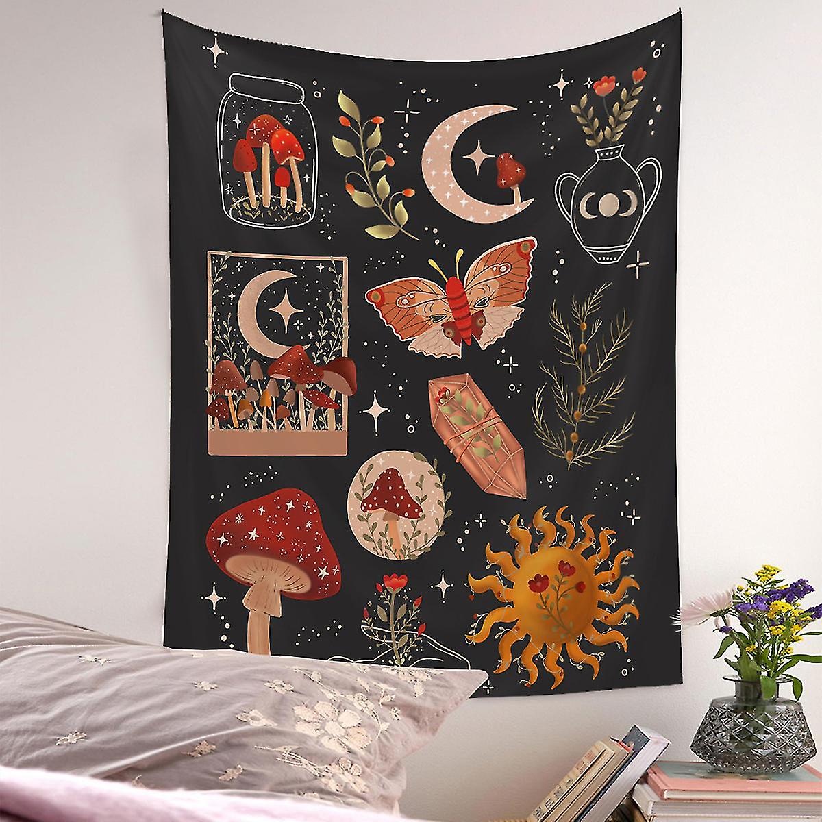 2pcs Tapestry Flower Vines Tapestries Bohemian Tapestries Moon Starry Mushroom Chart For Room