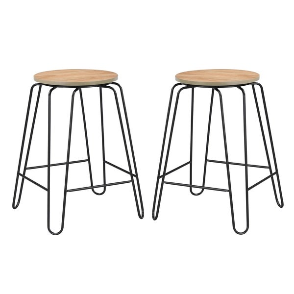 Haim Wood and Metal Round Counter Stool Set