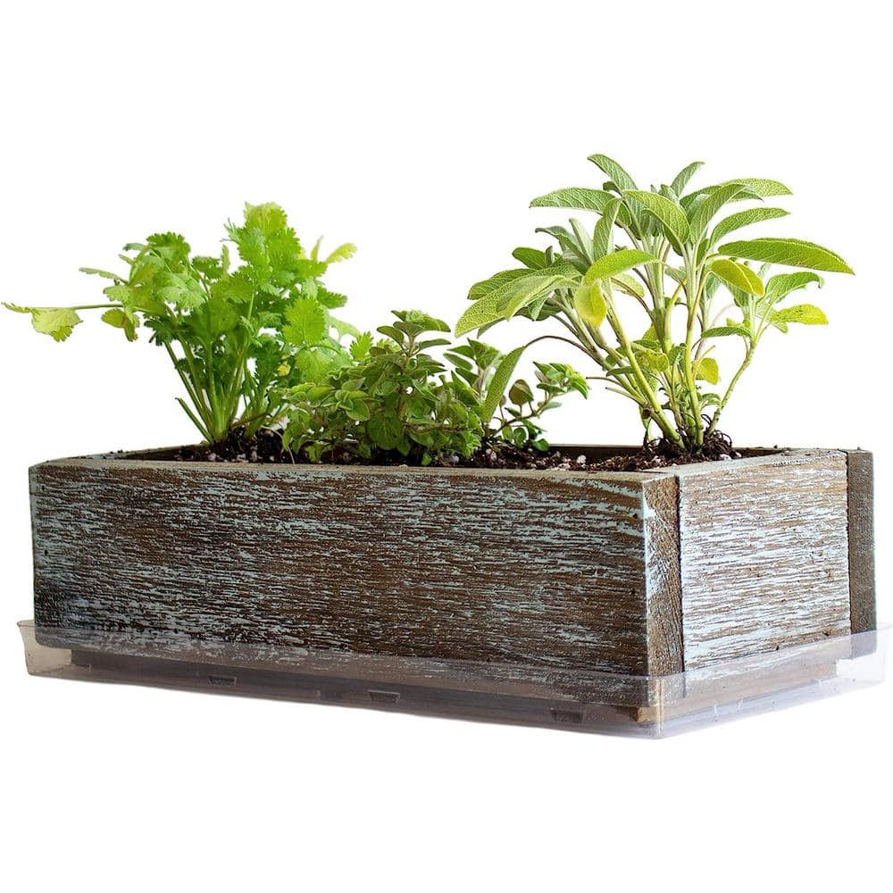 Cubilan Planter Box Aged Brown Weathered Rustic Look Flower Herb and House Plant Garden Barn Wood Planter with Drip Tray B07VHG52CN