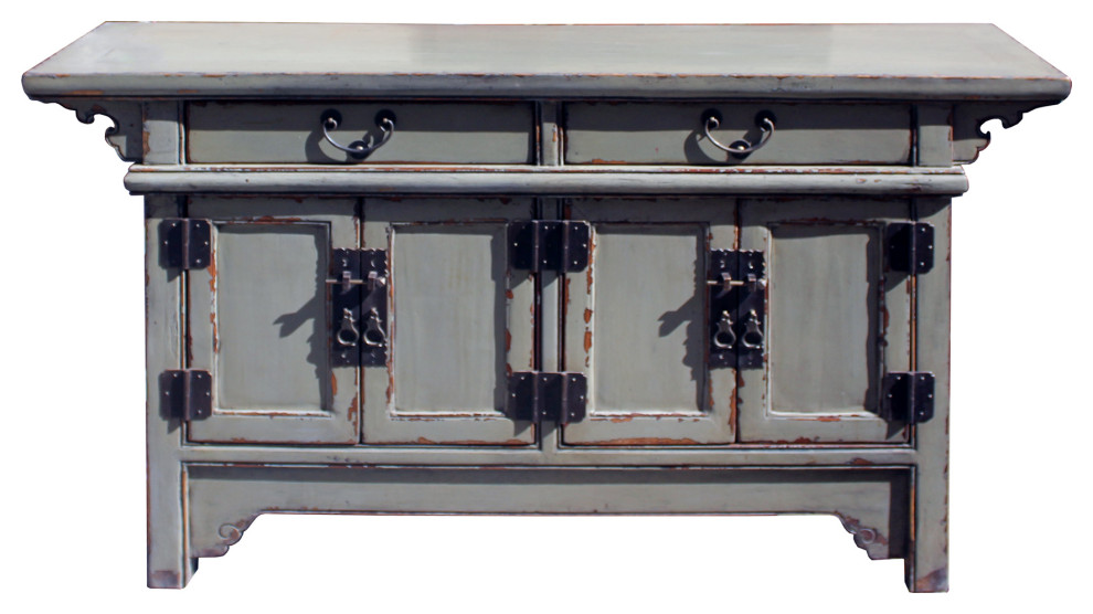 Chinese Distressed Gray Lacquer Low Sideboard Console Table Cabinet Hcs5899   Asian   Console Tables   by Golden Lotus Antiques  Houzz