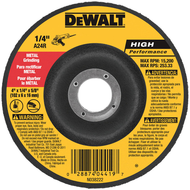 DW 4 in. D X 5/8 in. Grinding Wheel