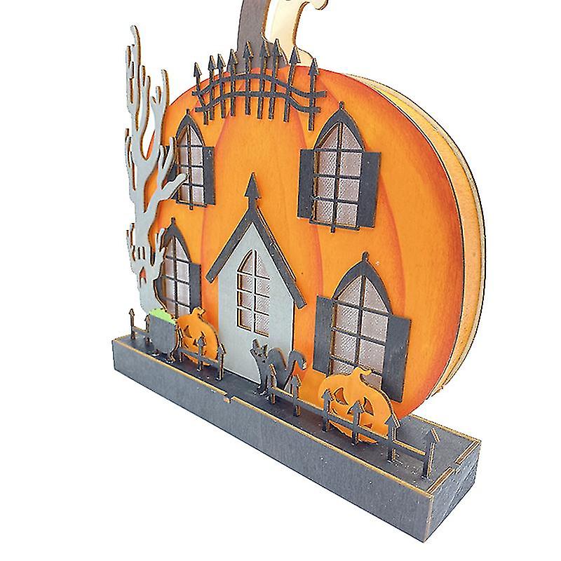 Miman Halloween Pumpkin Lights Pumpkin House Led Lamp Wooden Pumpkin Ornaments Christmas Table Decoration