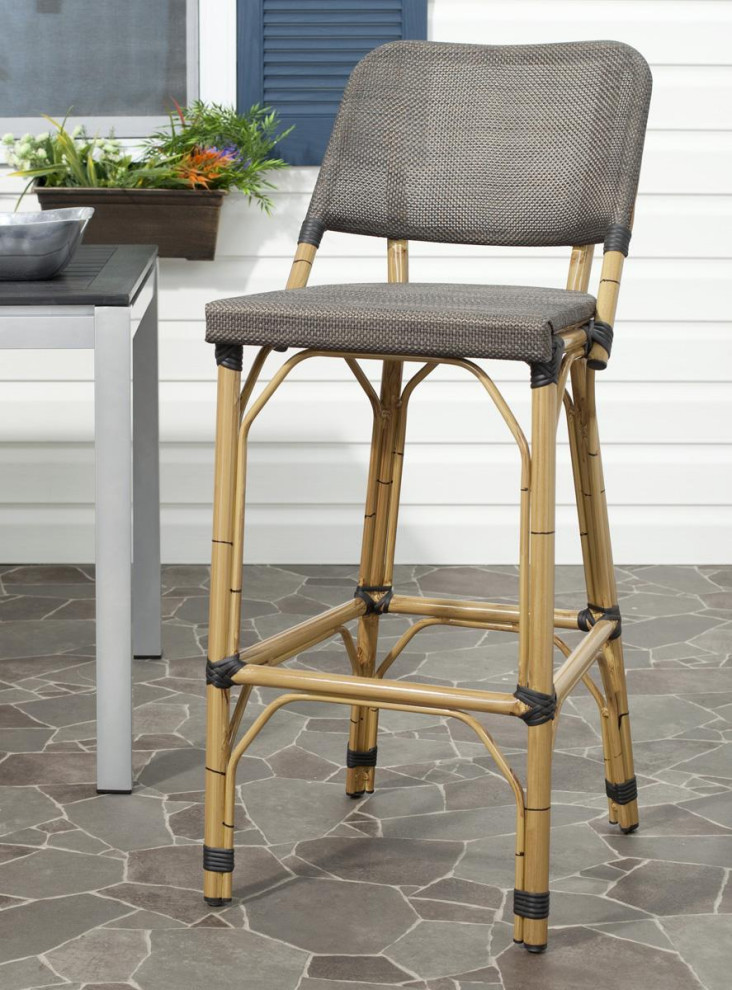 Celeste Indoor Outdoor Stacking Bar Stool Dark Brown  Set of 2   Tropical   Outdoor Bar Stools And Counter Stools   by V.S.D Furniture  Houzz