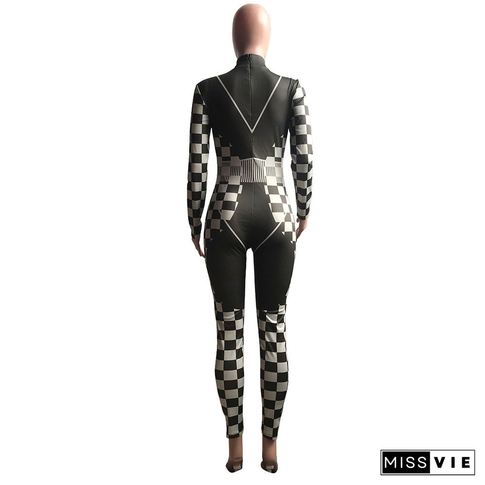 Women Printed Long Sleeve Racing Bike Skinsuit Jumpsuit