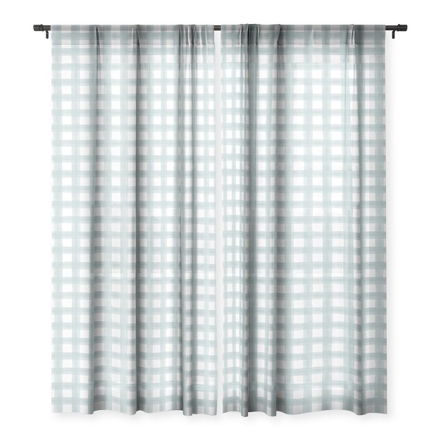 Little Arrow Design Co Watercolor Plaid Dusty Blue Single Panel Sheer Window Curtain Deny Designs