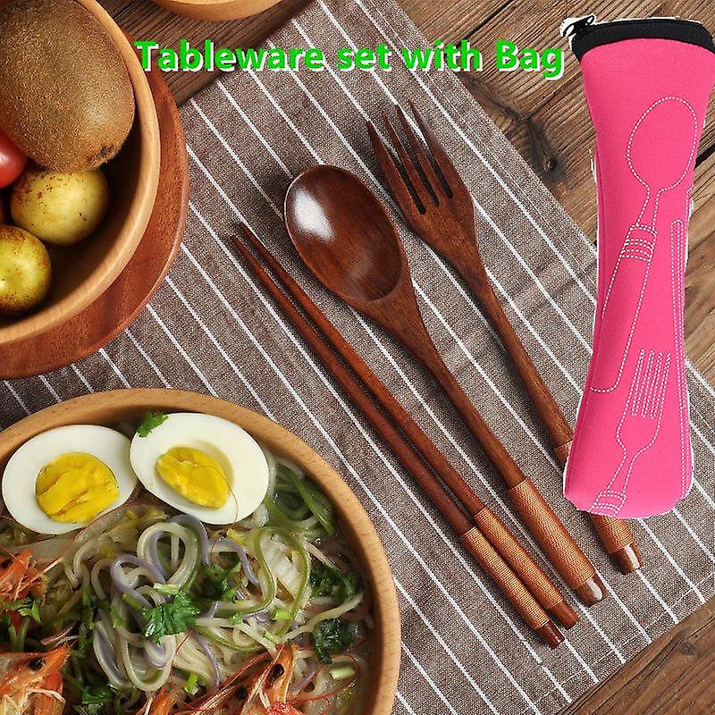 Tableware Set With Portable Tableware Cover Travel Cutlery Case Kitchen Household Utensil Dinnerware Bag Dinner Pouch For Picnic