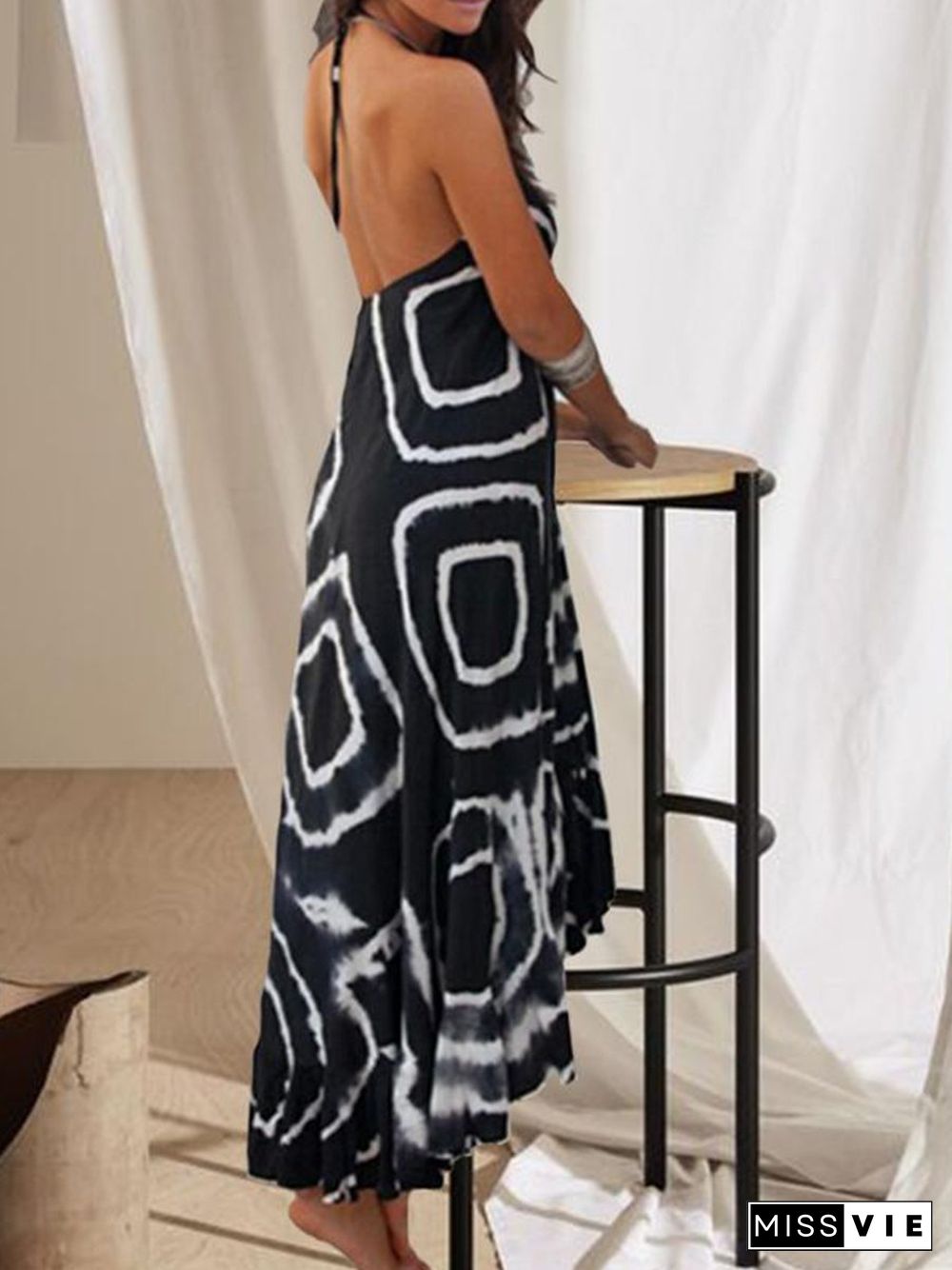 Elegant Abstract Print Irregular Dress P11319