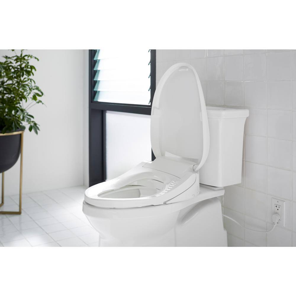 KOHLER 18.5625 in. Electric Cleansing Bidet Seat for Elongated Closed Front Toilet in White K-8298-CR-0