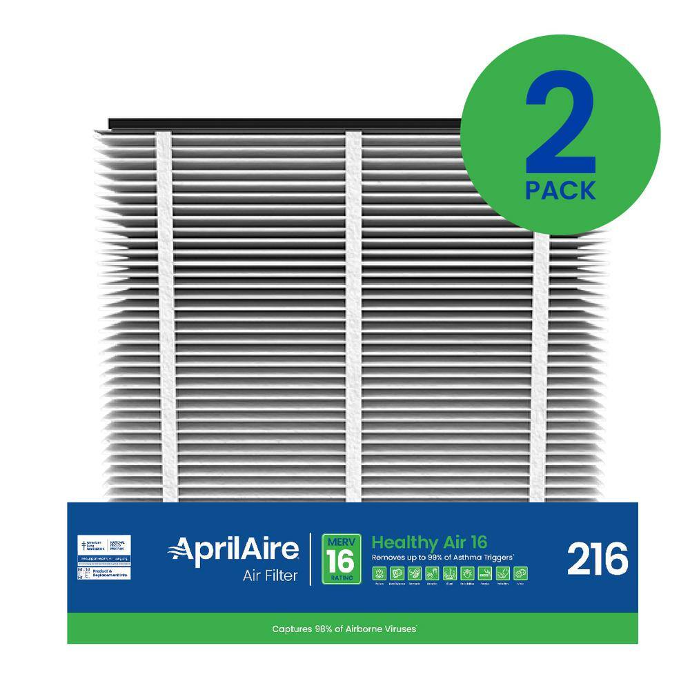 AprilAire 20x25x4 216 Air Cleaner Filter for Whole-House Air Purifier Models 1210162022102216 and 4200 MERV 16 (2-pack) 216 02