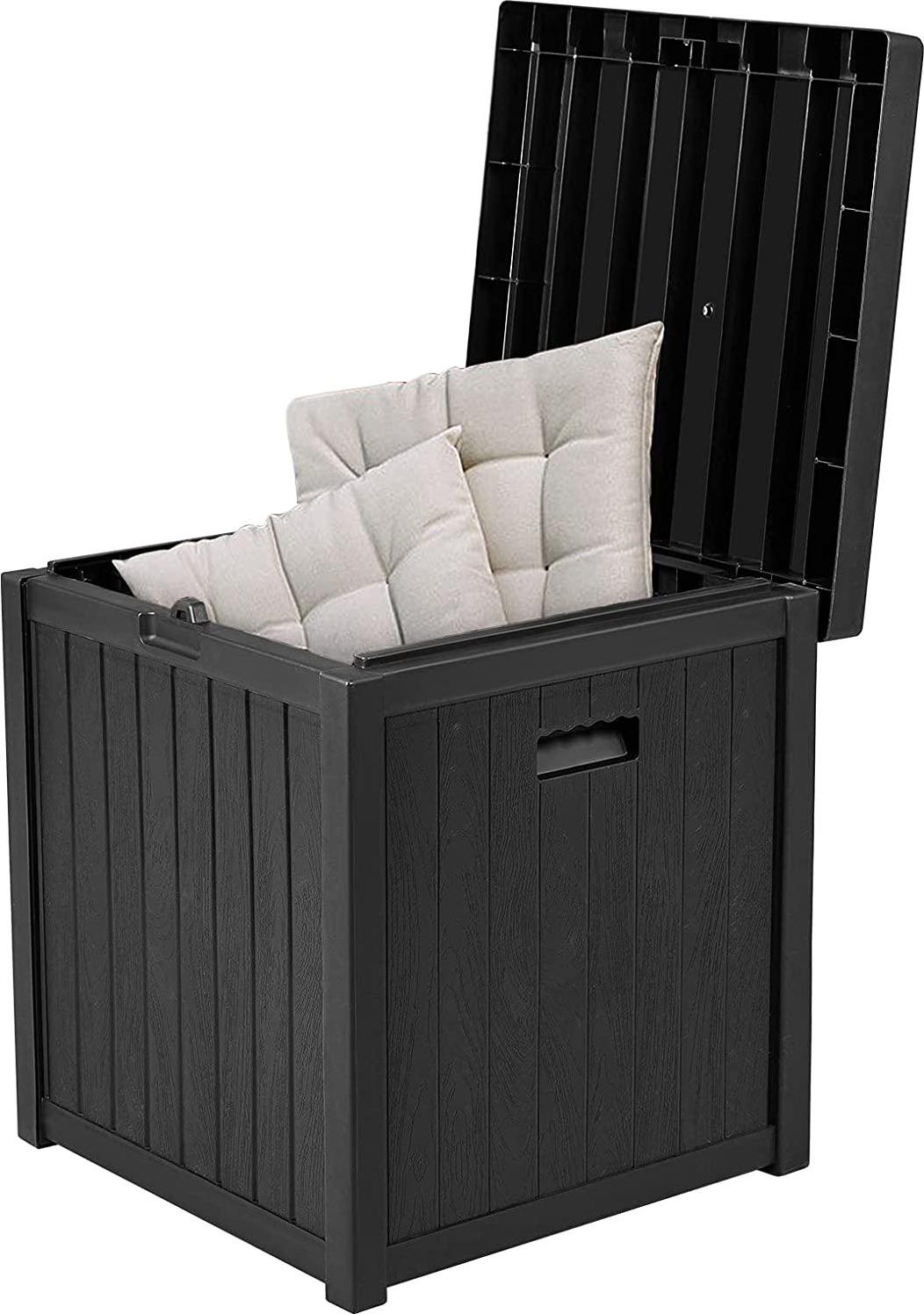 CrownLand 51 Gallon Square Outdoor Storage Deck Box Polypropylene Deck Box Container Patio Garden Furniture for Patio Cushions, Gardening Tools and Pool Toys (Black)