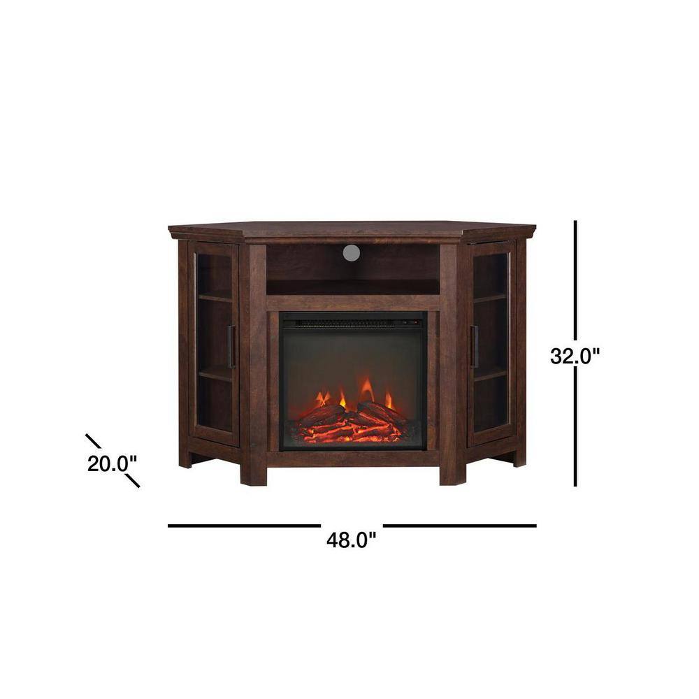 Walker Edison Furniture Company Traditional Brown Fireplace Corner Fireplace Entertainment Center HD48FPCRTB