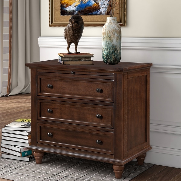 3-Drawer Storage Wood Cabinet， End Table with Pull out Tray