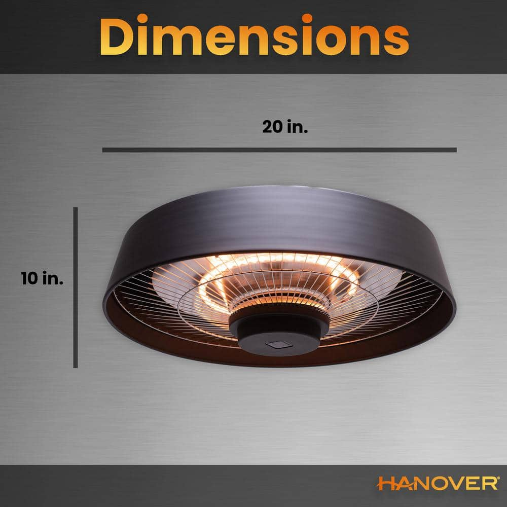 Hanover 1500W 20 in. Infrared Halogen Steel Round Electric Hanging Heat Lamp with Remote Control, Powerful Heating 52 Sq. Ft. HAN1054IC-BLK