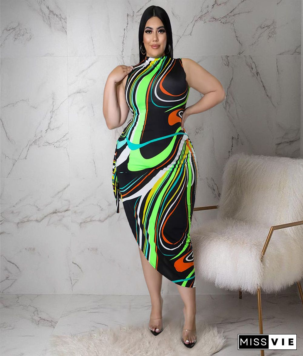 Colorful Striped Print Side Slit Bandage Maxi Dress