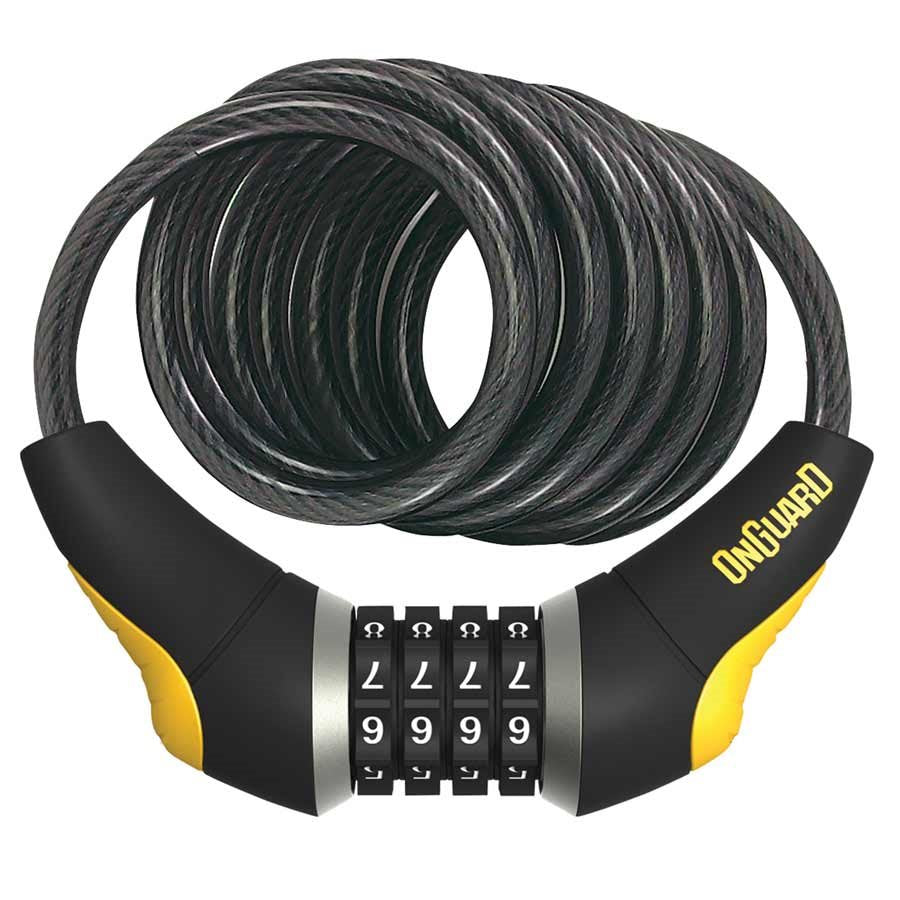 OnGuard Doberman Combo Cable Lock: 6' x 15mm， Gray/Black/Yellow