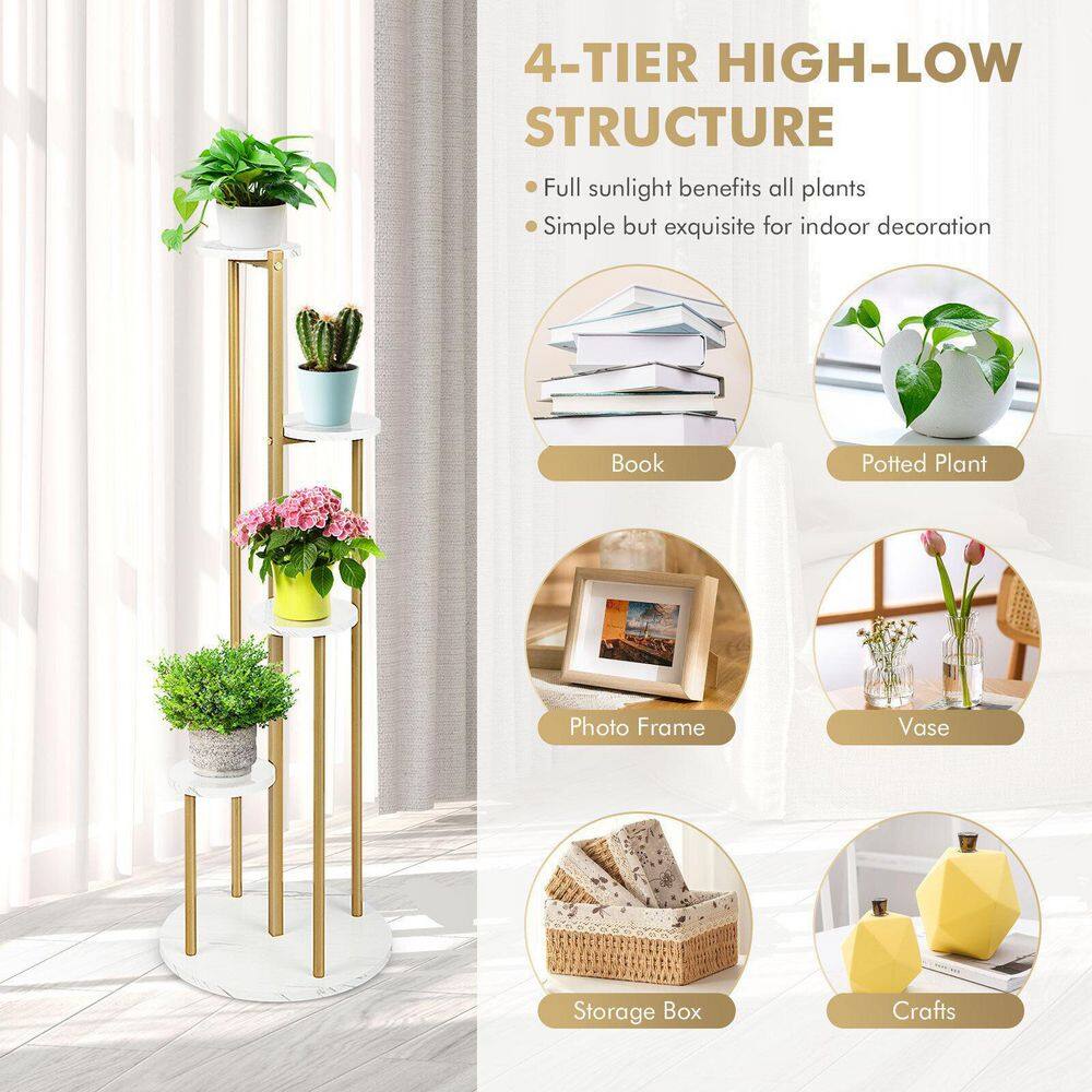 ANGELES HOME 48.5 in. Tall Outdoor Golden Metal Plant Stand (4-Tiered) 8CK10HZ106WH