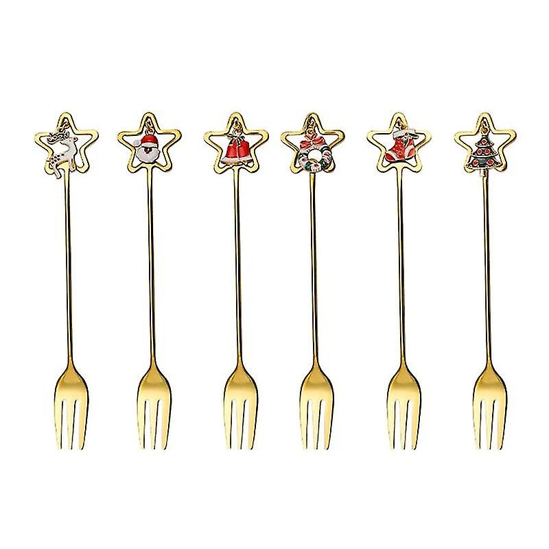 Jwl-stainless Steel Christmas Spoon Fork Cake Coffee Dessert Tea Ice Cream Stirring Spoon Cute Cartoon Teaspoon Dinnerware