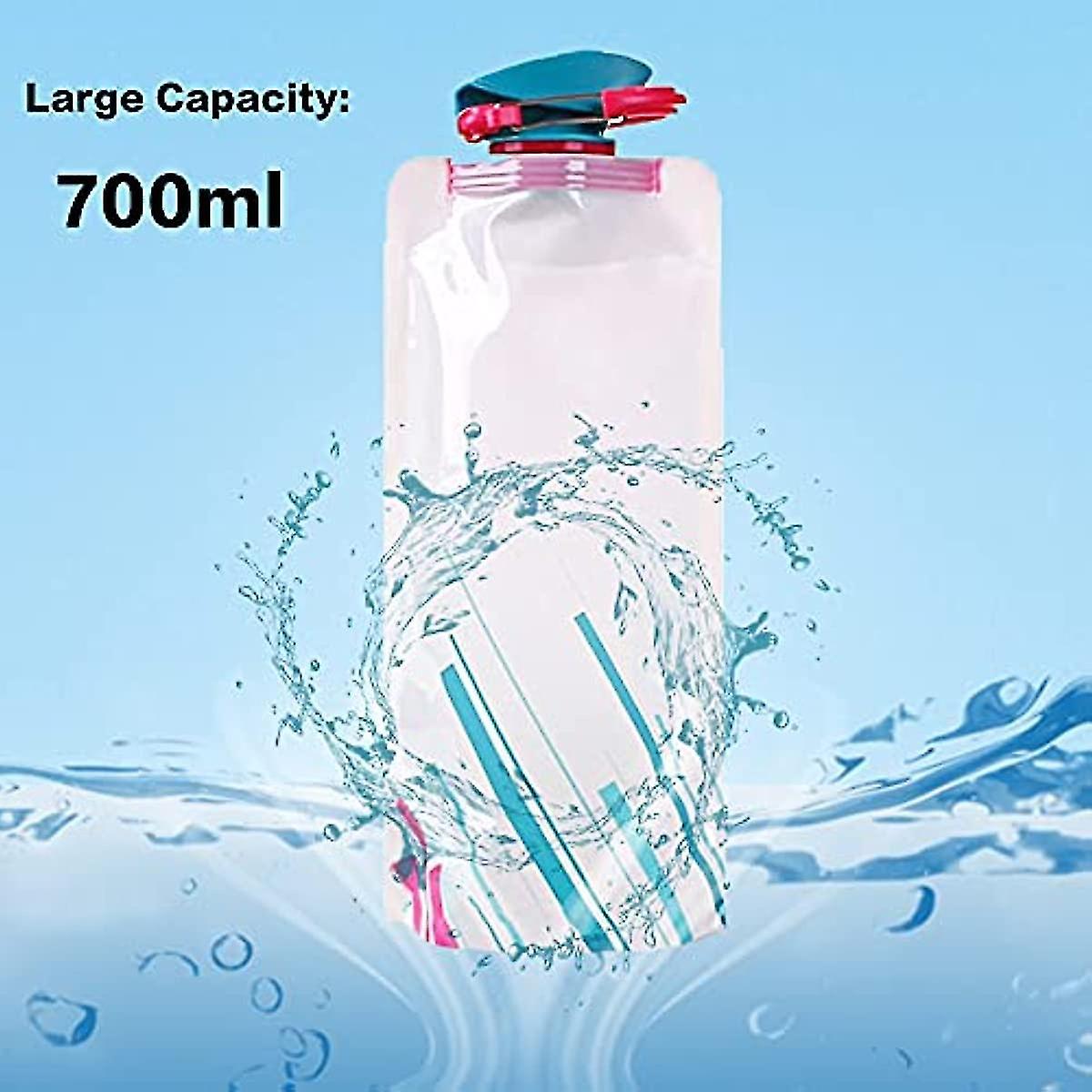 4pcs Foldable Water Bottle 700ml Portable Collapsible Water Pouch Reusable Soft Flask Water Bag For Outdoor Sports Hiking Travel Cycling