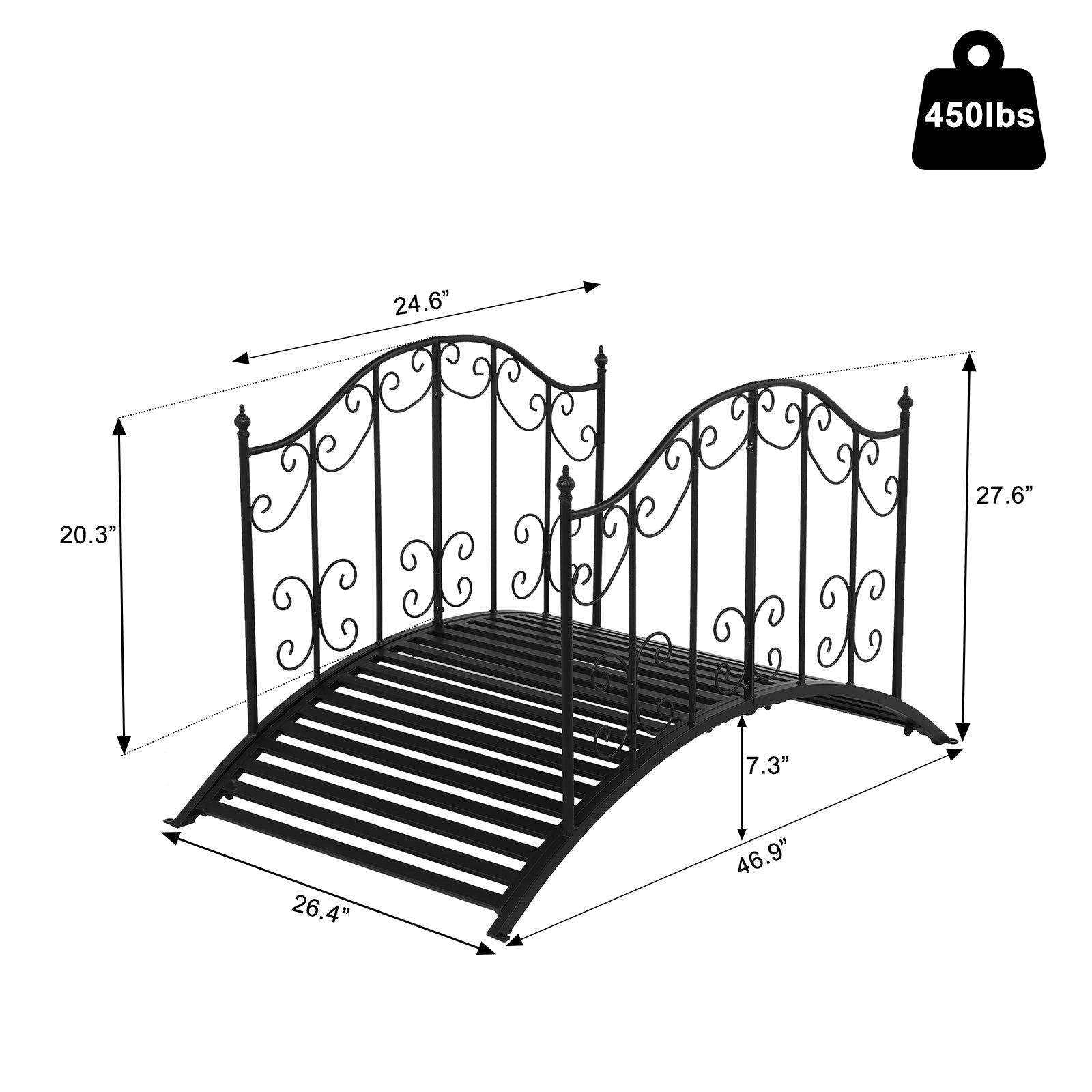 VINGLI 4FT Metal Bridge Garden Bridge with Guardrails for Backyard Decor