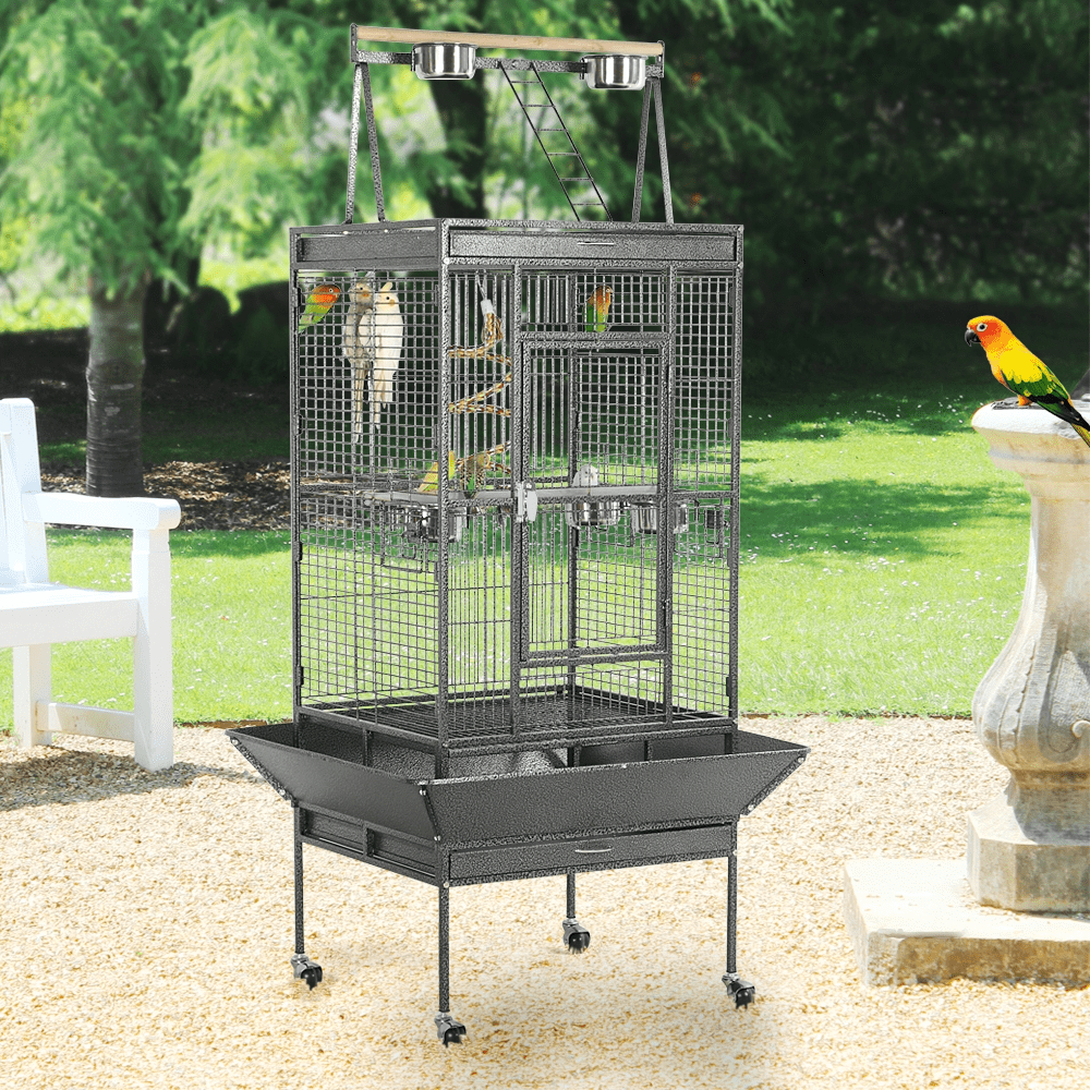 68.5inch Play Top Parrot Cage Rolling Bird Cage， Black