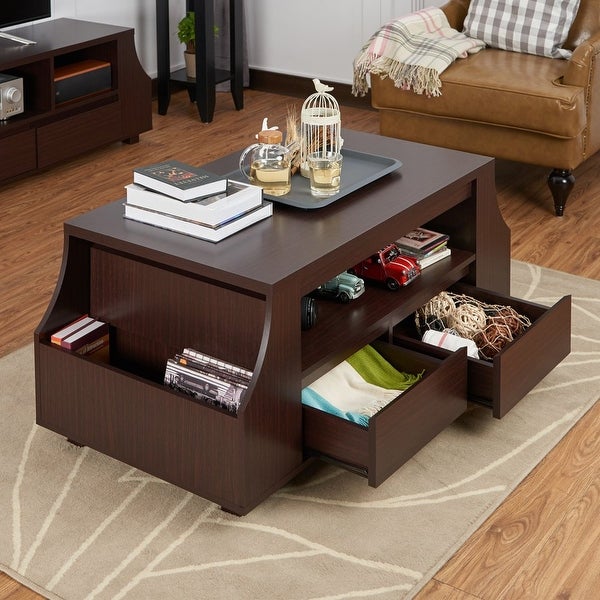 Patton Contemporary Wooden 2 Drawer Coffee Table， Walnut