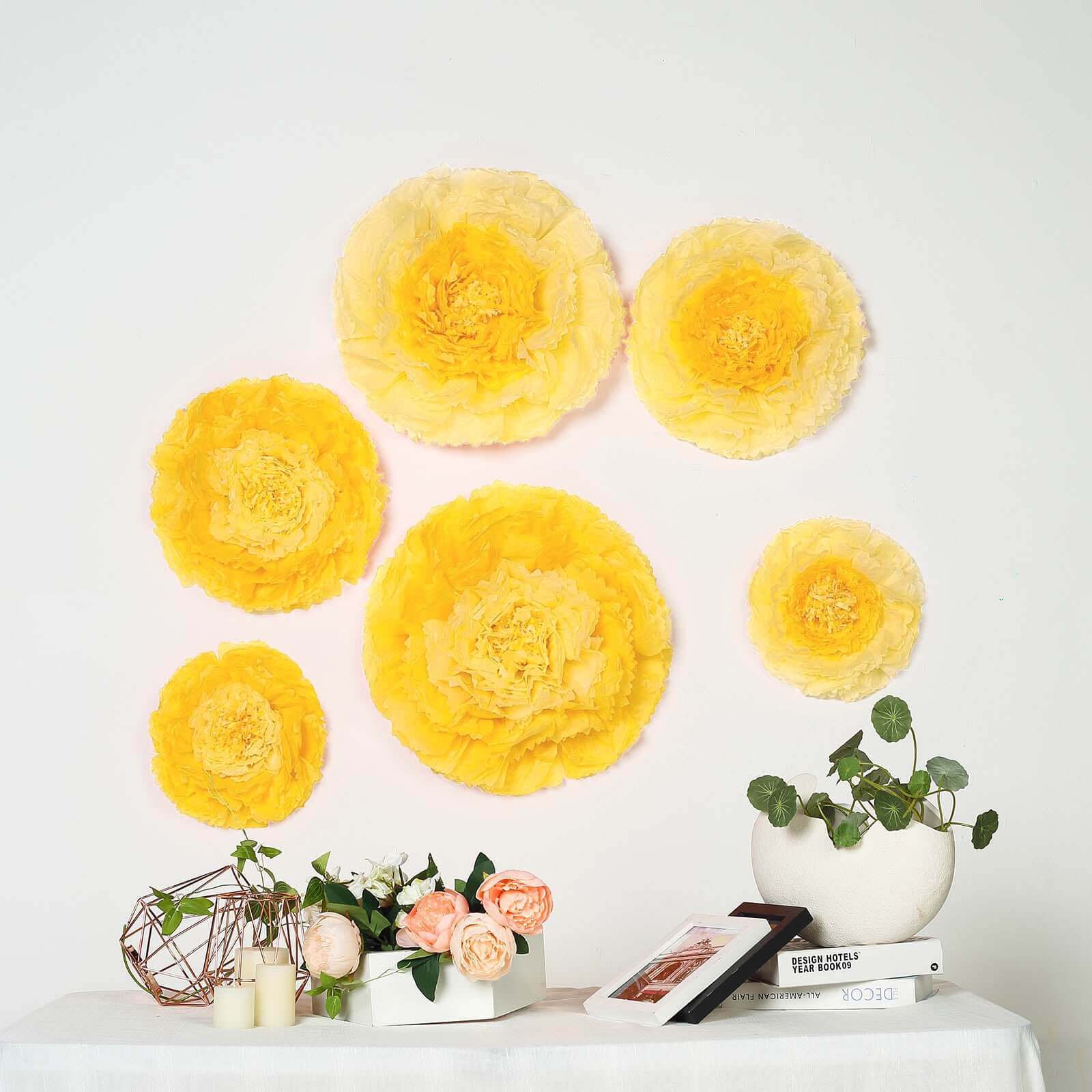 Set of 6 Yellow Giant Carnation 3D Paper Flowers Wall Decor 12