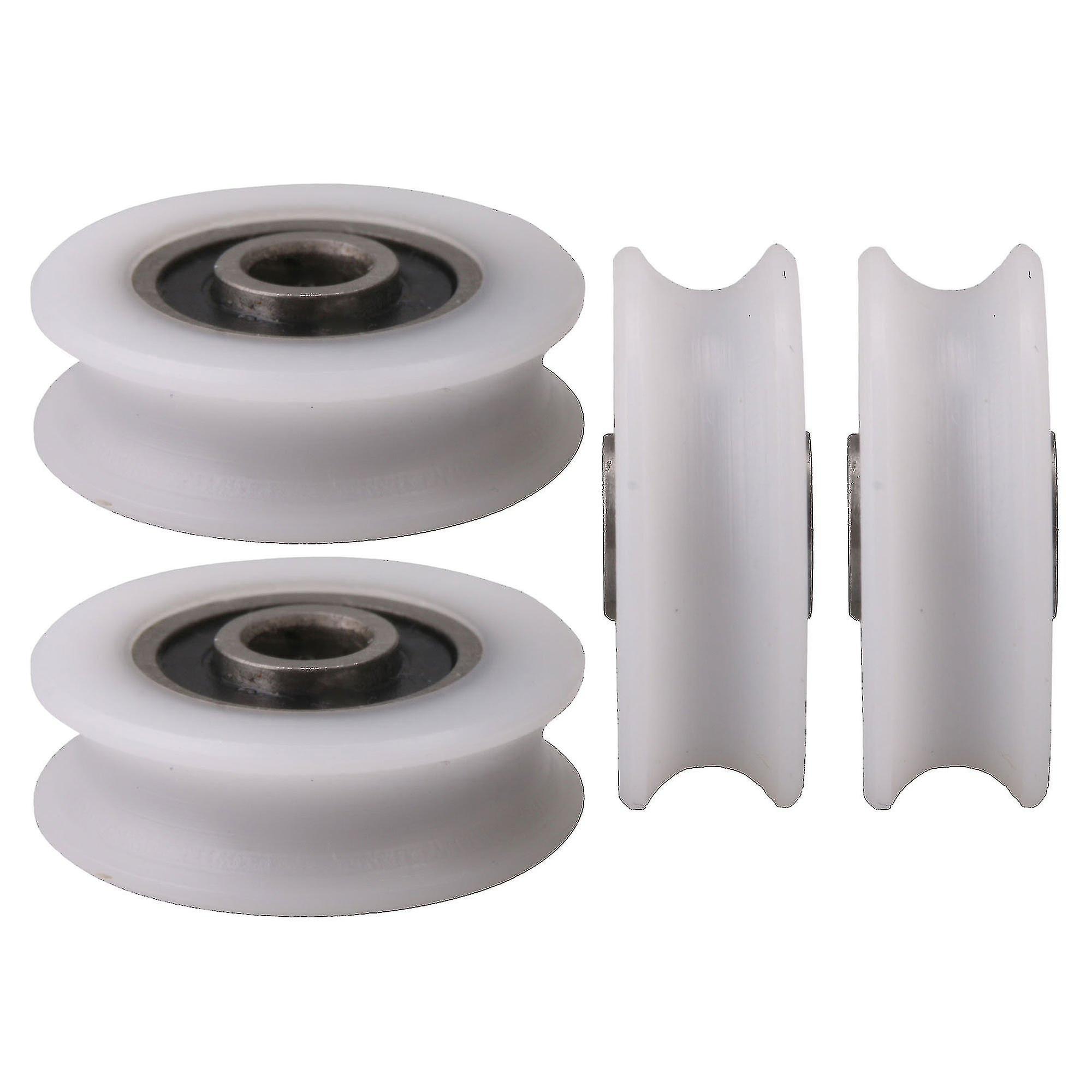 4 Pcs Round Groove Nylon Pulley Wheels Roller Bearing For Slide Gate Angle Bar Drawers