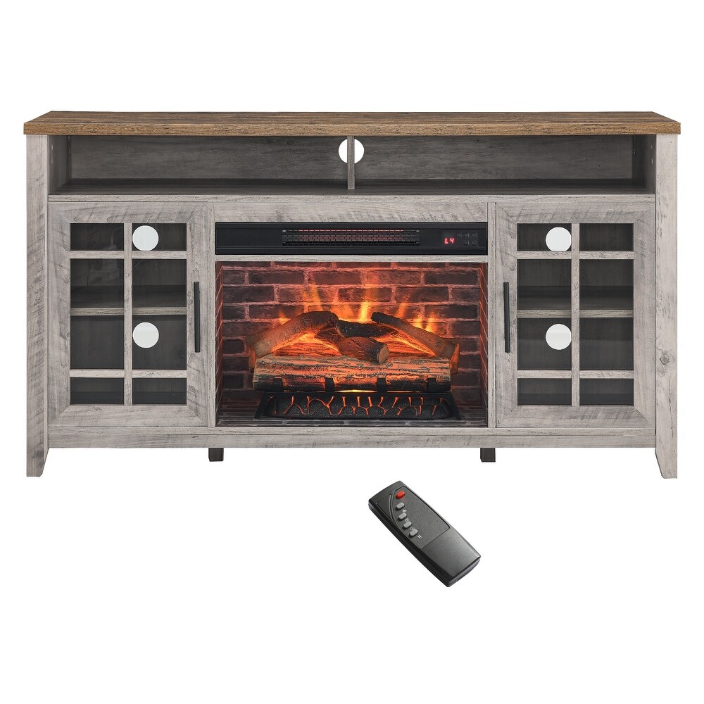 55 inch TV Media Stand with Electric Fireplace KD Inserts Heater Reclaimed Barnwood Color High quality and durable