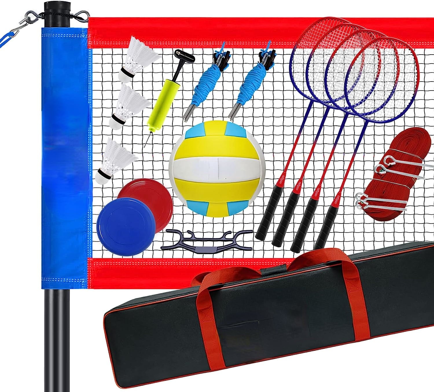 Badminton and Volleyball Combo Set - Professional Volleyball Net for Lawn  Backyard  Easy Set up Volleyball Set with Carry Bag  Boundary Line | Come with Flying Discs for Family Fun