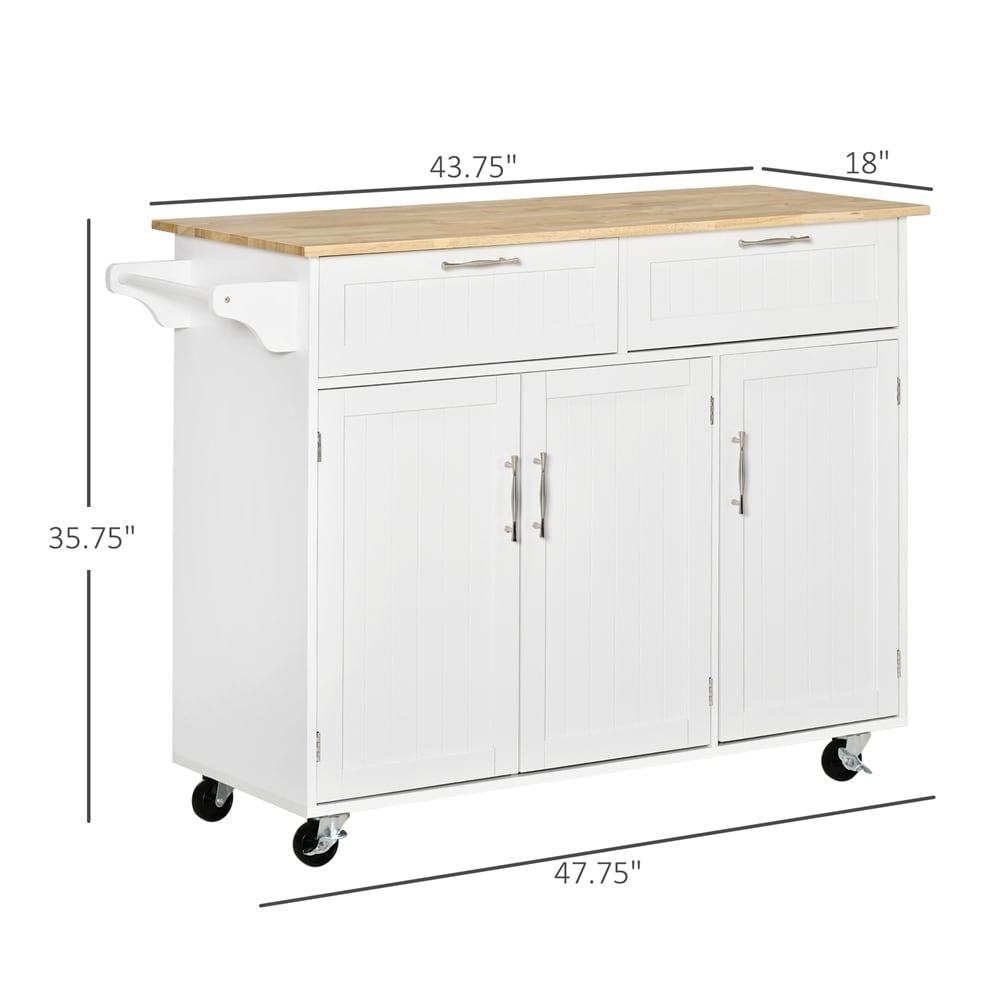 Mobile Kitchen Island  Kitchen Cart w/ Wood Top  Drawers   Towel Rack