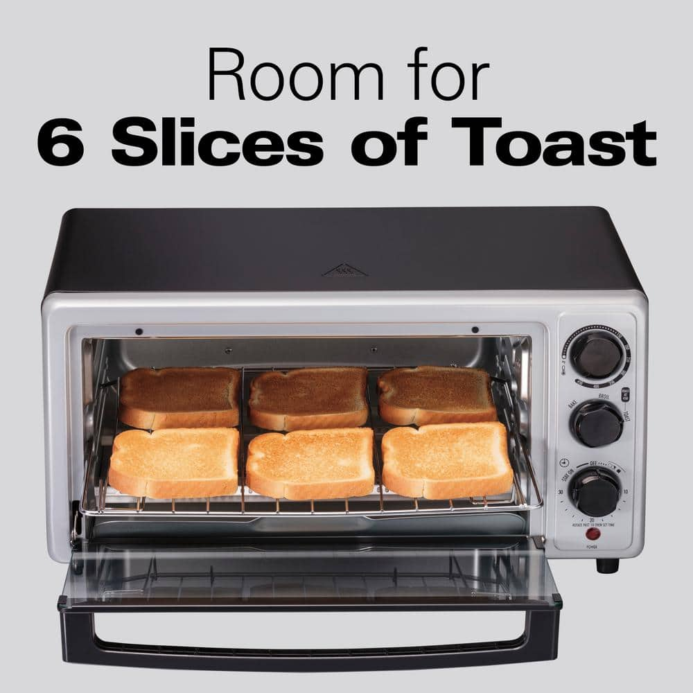 Proctor Silex 1500-Watt 6-Slice Silver Toaster Oven with Toast, Bake and Broil Settings 31124