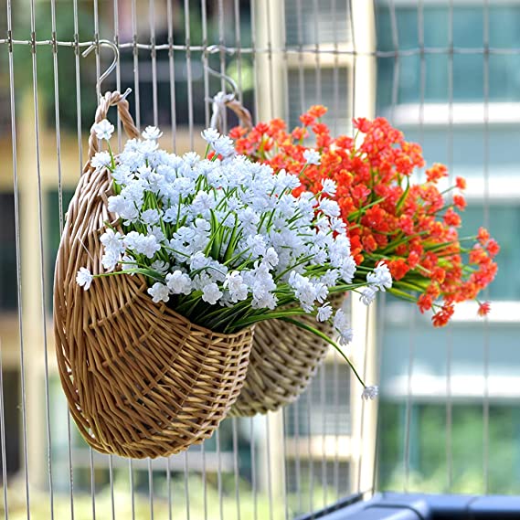 Egebert Hanging Planter Basket Handmade Woven Wall Hanging Flower Pot Wicker Weaving Flower Pot Rattan Vase Half Round Rattan Railing Planter for Indoor Outdoor Home Garden Decor Pot Plants Flowers