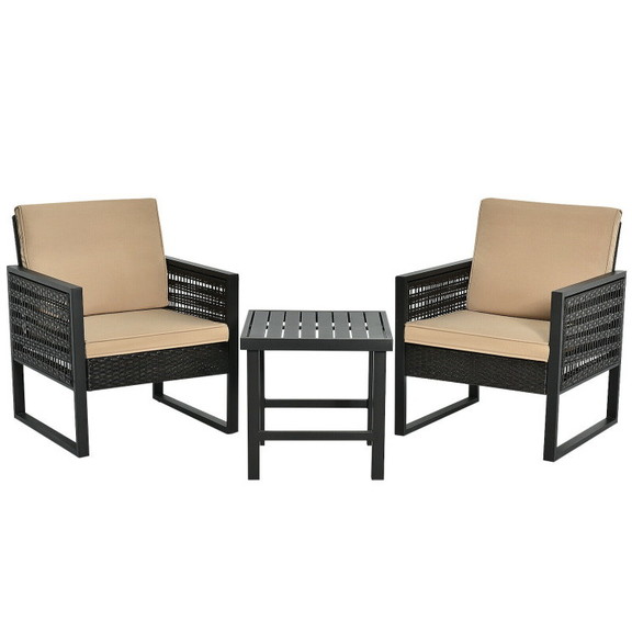 Costway 37259041 3 Pieces Patio Rattan Bistro Cush...