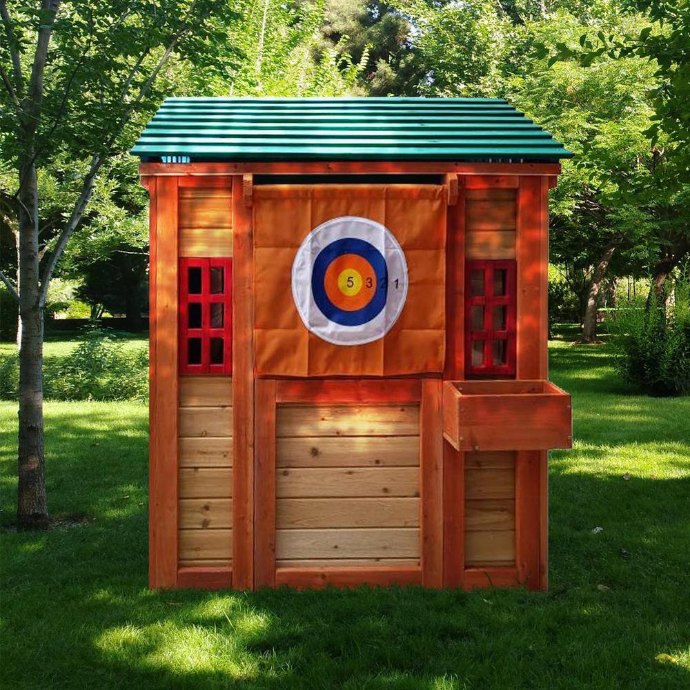 Afoxsos Eco-friendly Solid Wood Outdoor 4-in-1 Game House for kids Garden Playhouse with Different Games on Every Surface HDMX2487