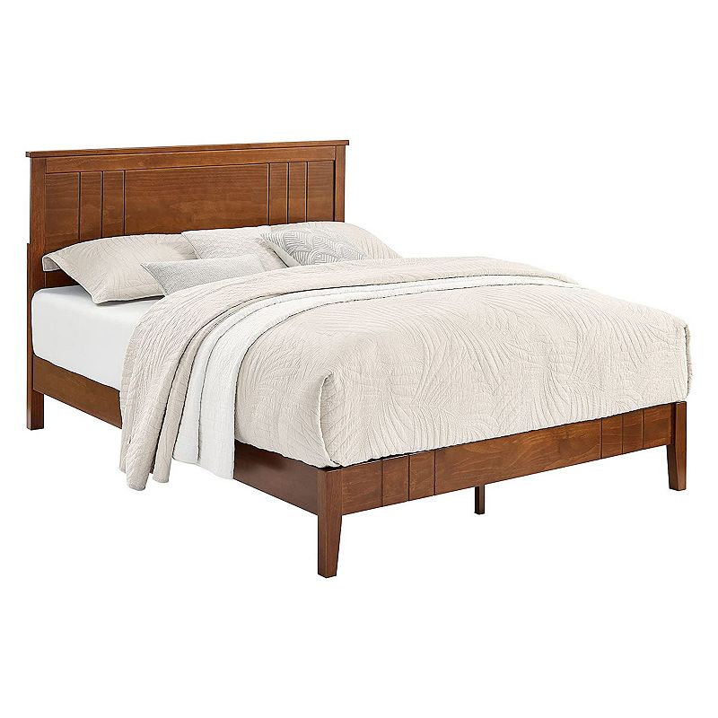 MUSEHOMEINC Mid Century Modern Solid Pinewood Platform Bed with Headboard， Queen