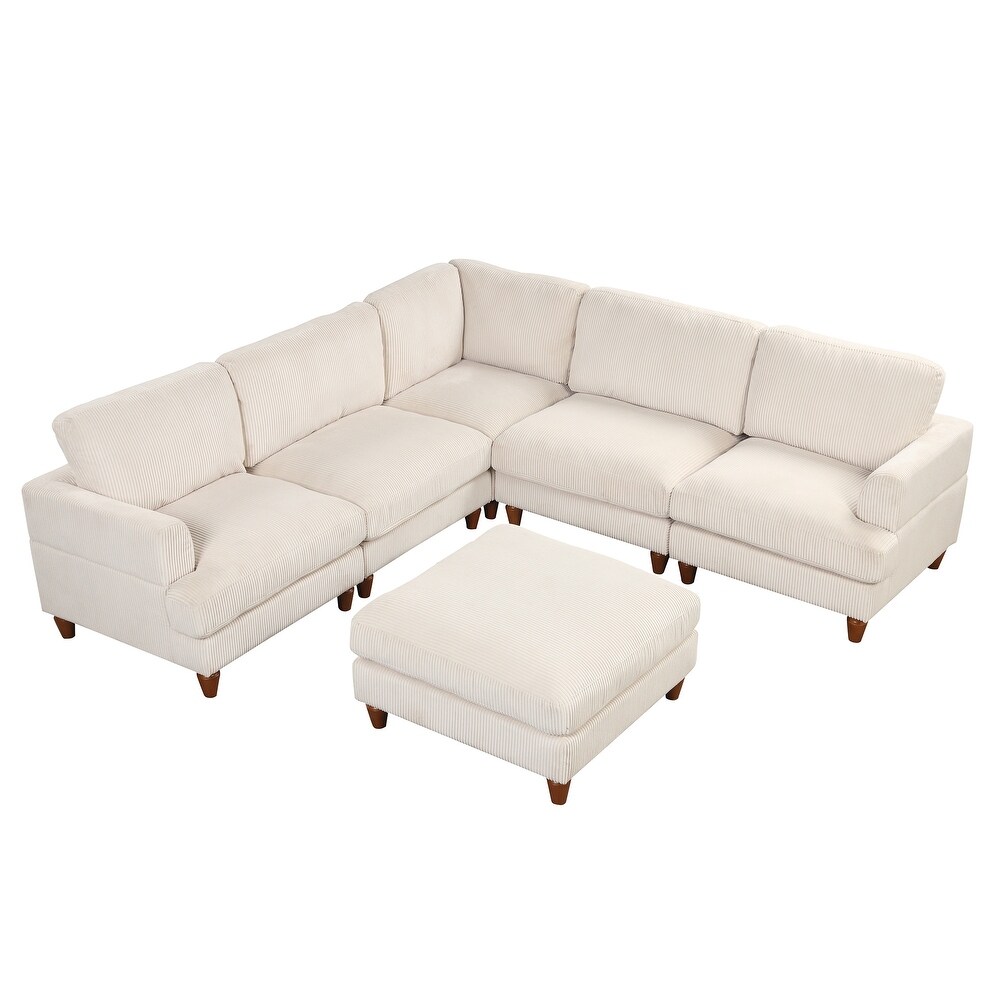 Corduroy Modular Sectional Sofa with Ottoman  Convertible to Bed  DIY Combo