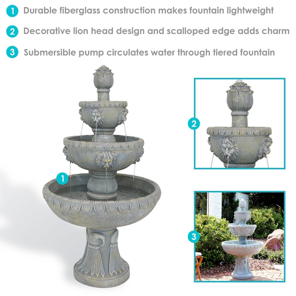 4 Tier Lion Head Outdoor Water Fountain Backyard Patio Feature   53\