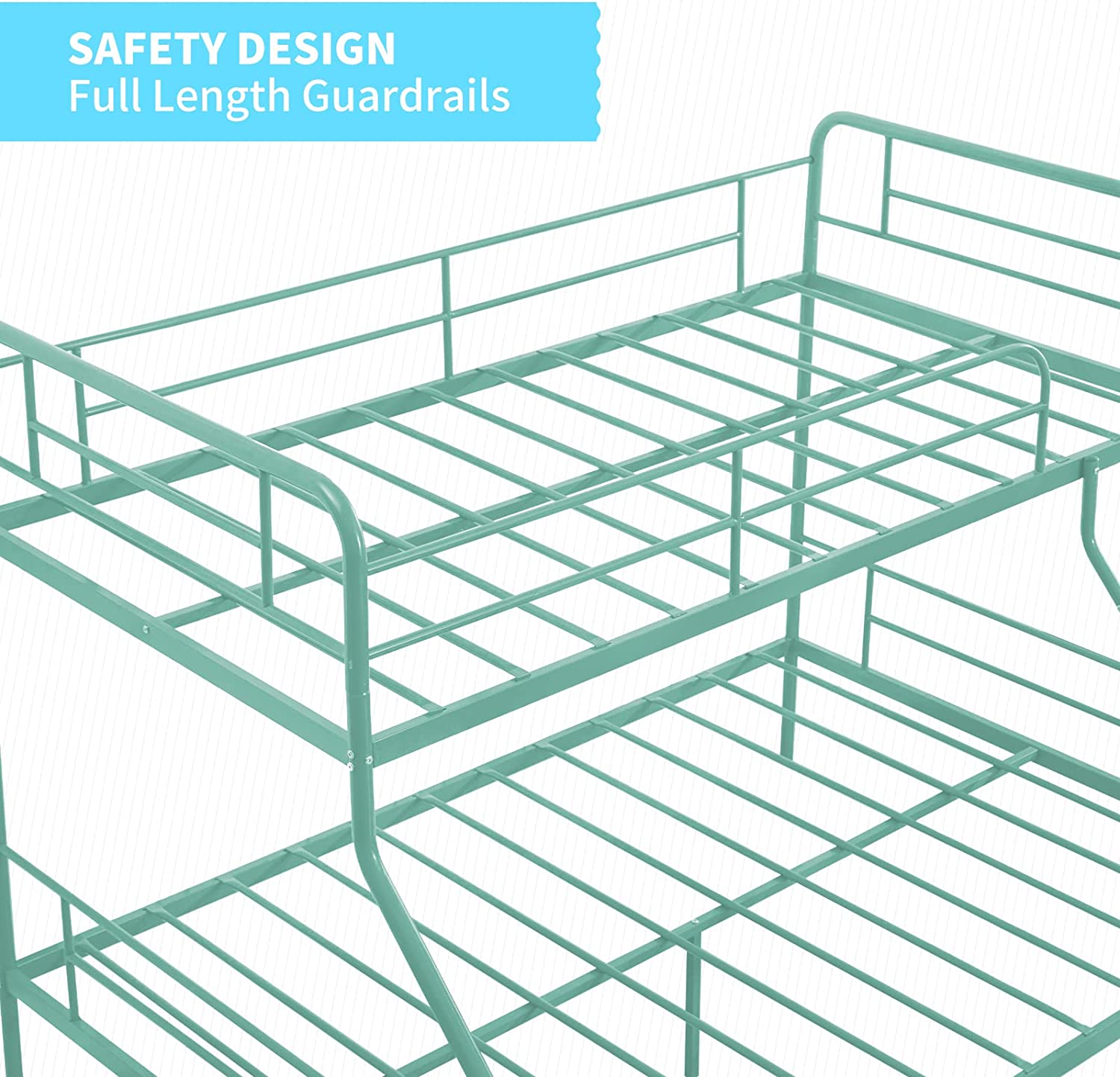 cuoote Twin Over Full Bunk Bed w/Ladder and Guardrail, Space-Saving Design, No Box Spring Needed, Mint Green