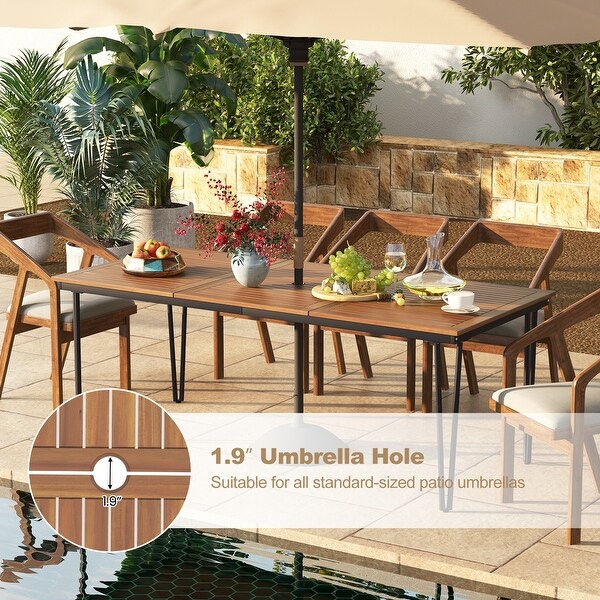 79 Inch 8Person Outdoor Dining Table with 1.9 Inch Umbrella Hole