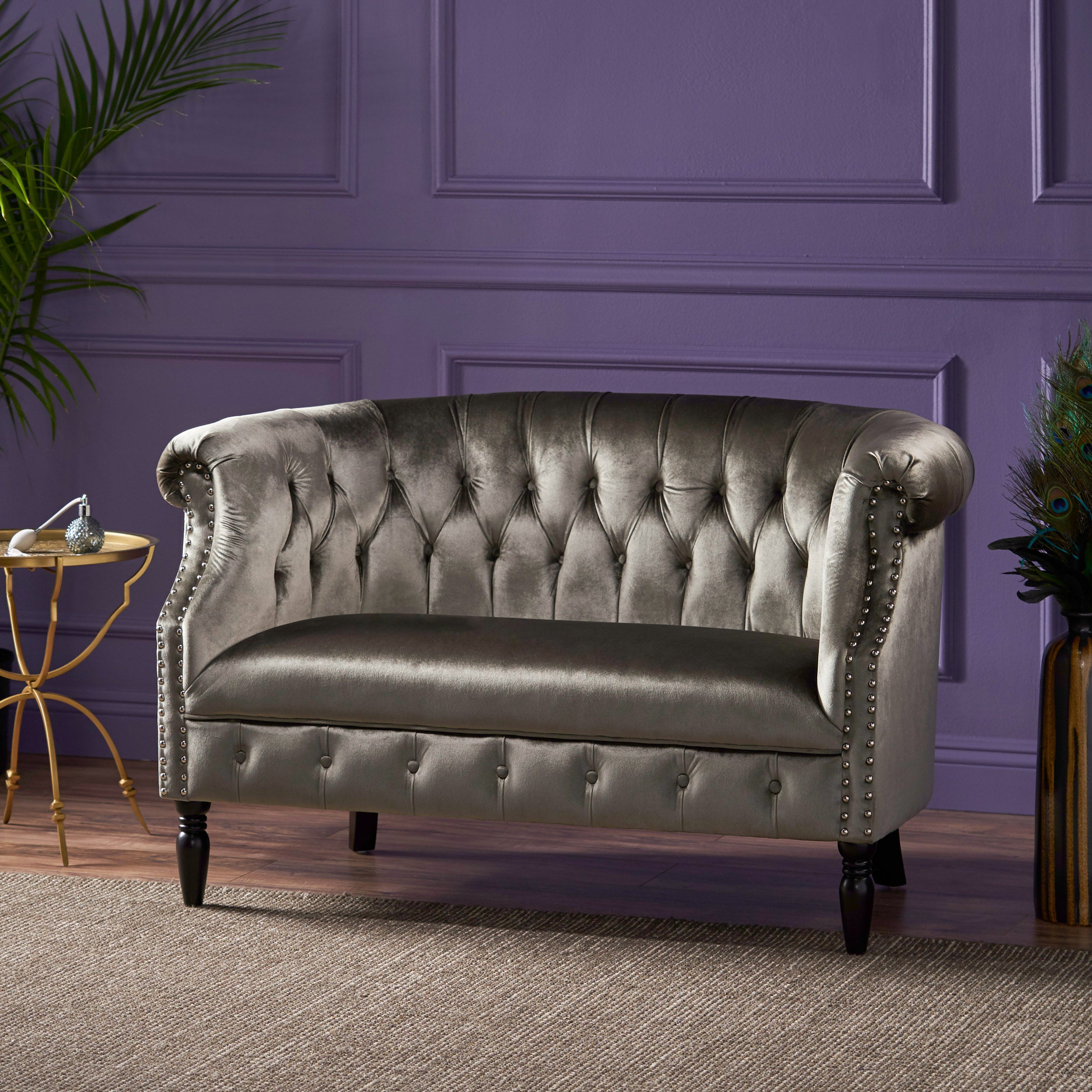 Melaina Tufted Scroll Arm New Velvet Loveseat