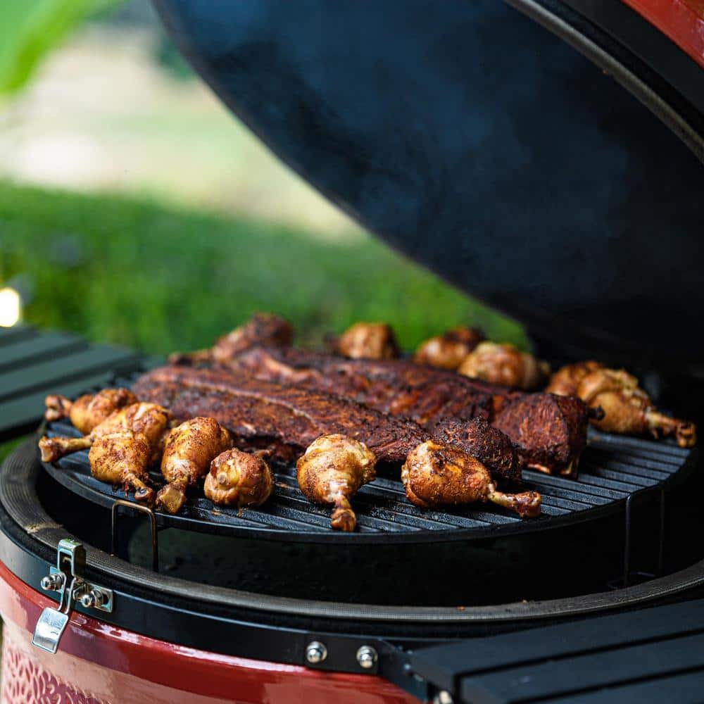 Kamado Joe Big Joe II 24 in. Charcoal Grill in Red with Cart, Side Shelves, Grate Gripper, and Ash Tool BJ24RHC