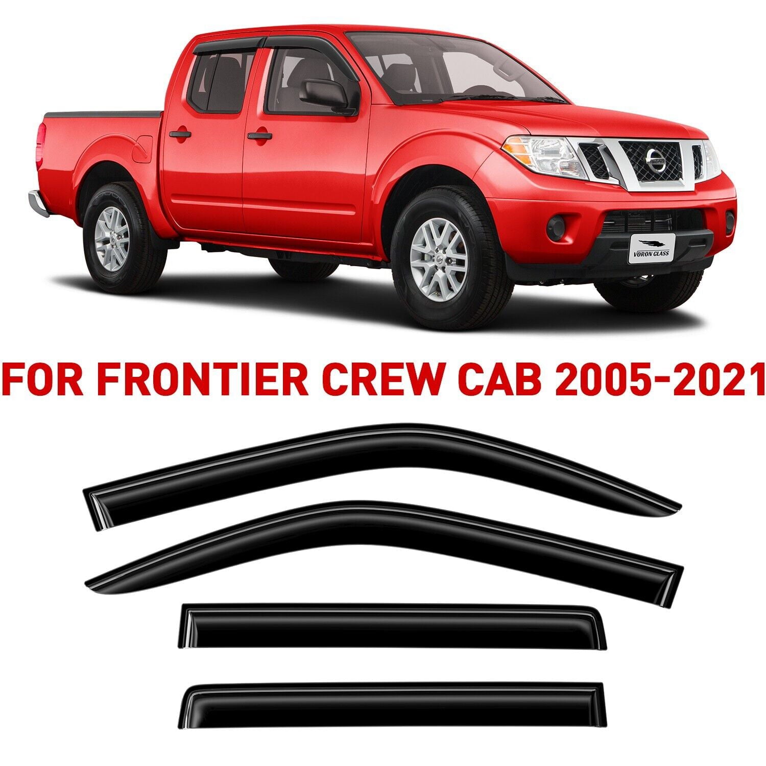 Voron Glass Tape-on Extra Durable Rain Guards for Nissan Frontier 2005-2021 Crew Cab/Suzuki Equator 2009-2013 Crew Cab， Window Deflectors， Vent Window Visors， 4 Pieces - 120233