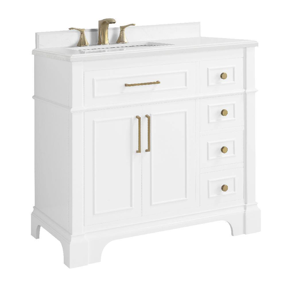 Home Decorators Collection Melpark 36 in. W x 22.1 in. D x 34.5 in. H Freestanding Bath Vanity in White with White Cultured Marble Top Melpark 36W