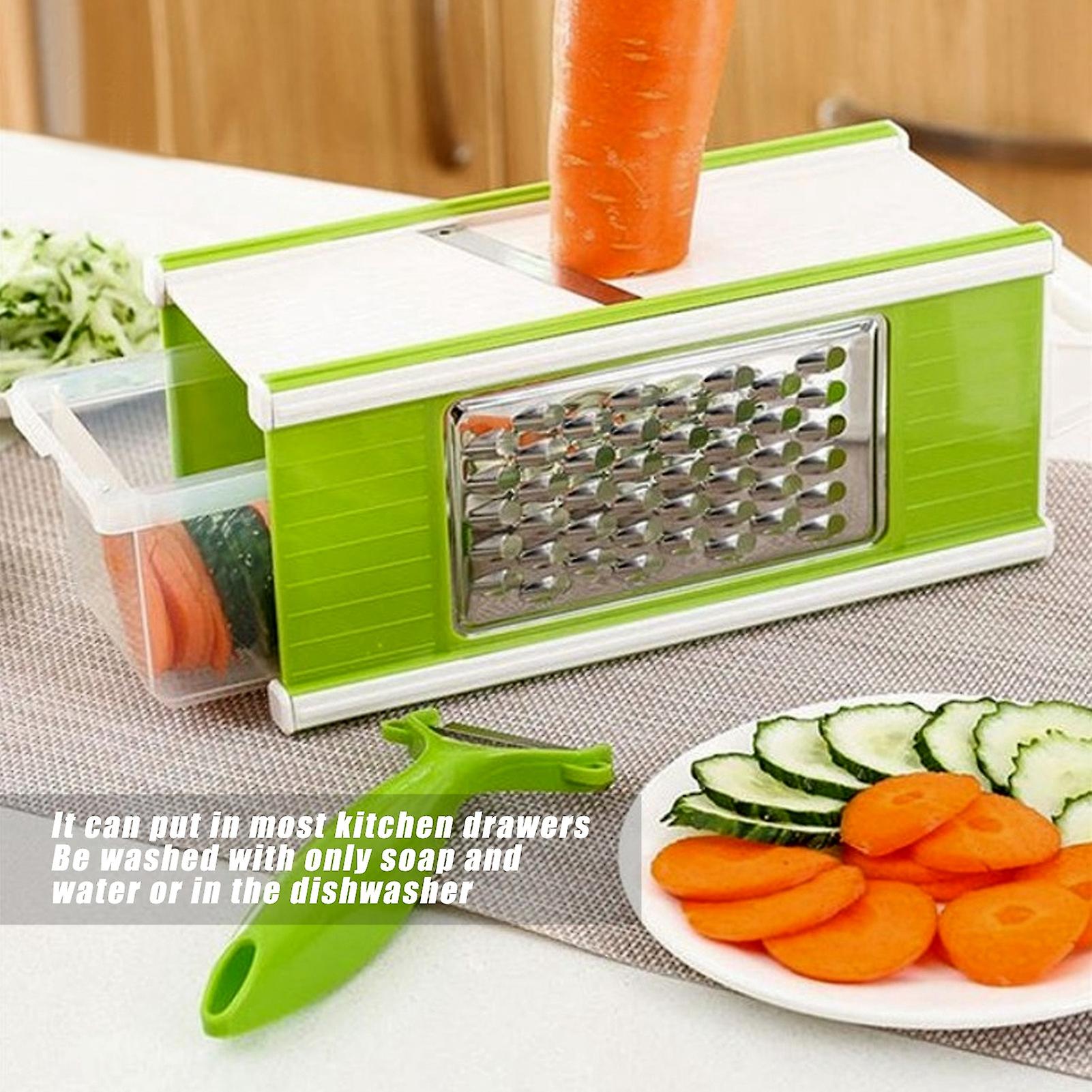 Box Grater， Vegetable Slicer Peeler Cheese Grate Stainless Steel With 4 Sides Multifuntional Shredding Tool With Storage Container