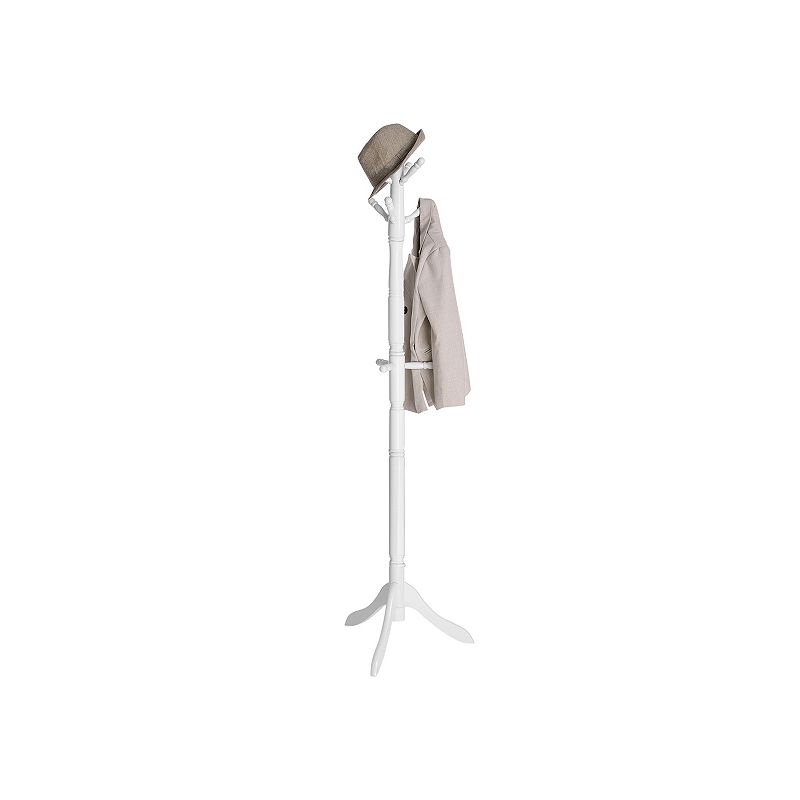 Coat Rack With 10 Hooks， Rubber Wood Coat Tree Free Standing， For Clothes， Hats， Handbags， Umbrella