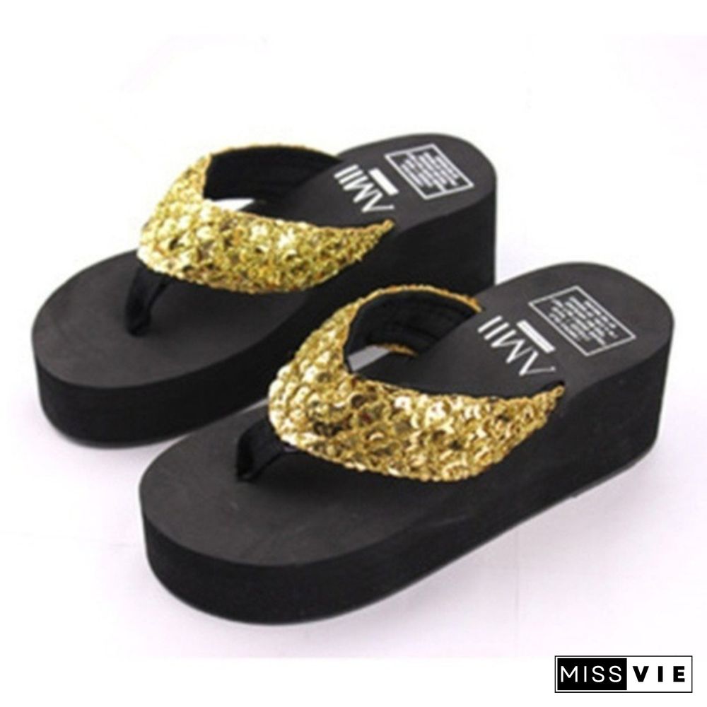 Women Summer Bling Strap Flip Flops Beach Slippers Shoes Mules Platforms Sandals