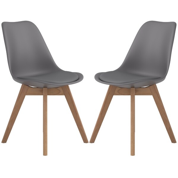 Mid-Century Modern Design Grey with Oak Legs Dining Chairs (Set of 2)