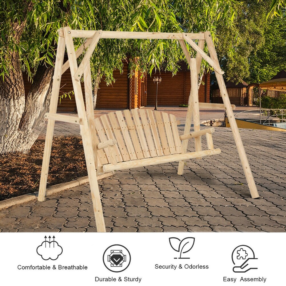 Costway A Frame Wooden Porch Swing Outdoor garden rural Torched Log